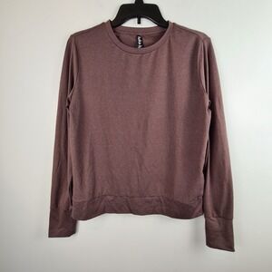 Lukka Lux Women's Long Sleeve Crew Neck Pullover T-Shirt Size S Brown Active Top
